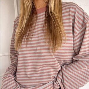 Lioness Bloom long sleeve pink and gray stripe top